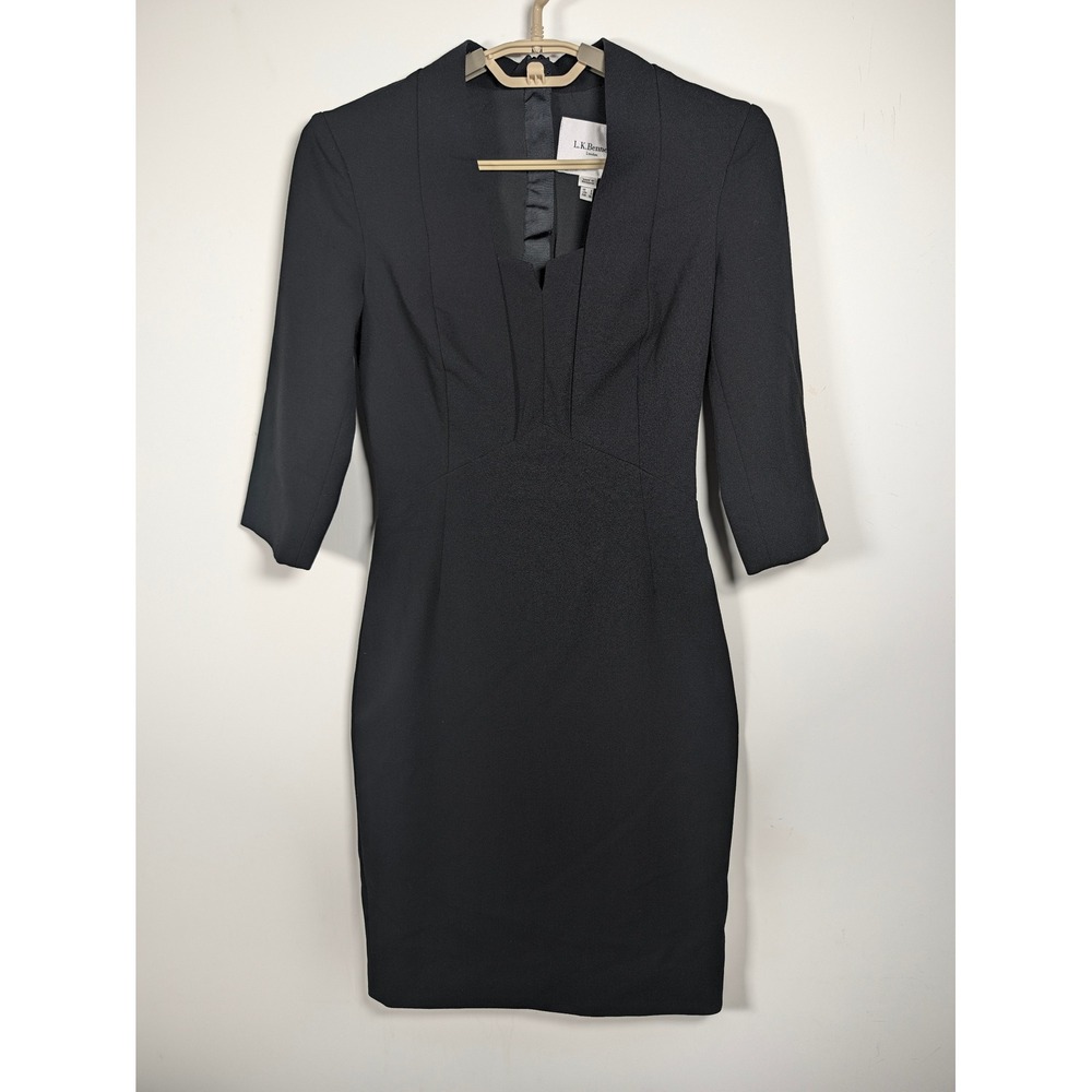 L.K. Bennett Womens Sheath Dress Black Crepe Tailored 3/4 Sleeve US 4 UK 8 EU 36